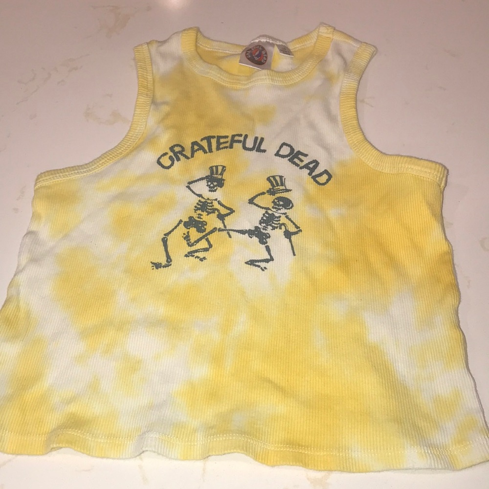 Yellow and white tie dye grateful dead ribbed tank top